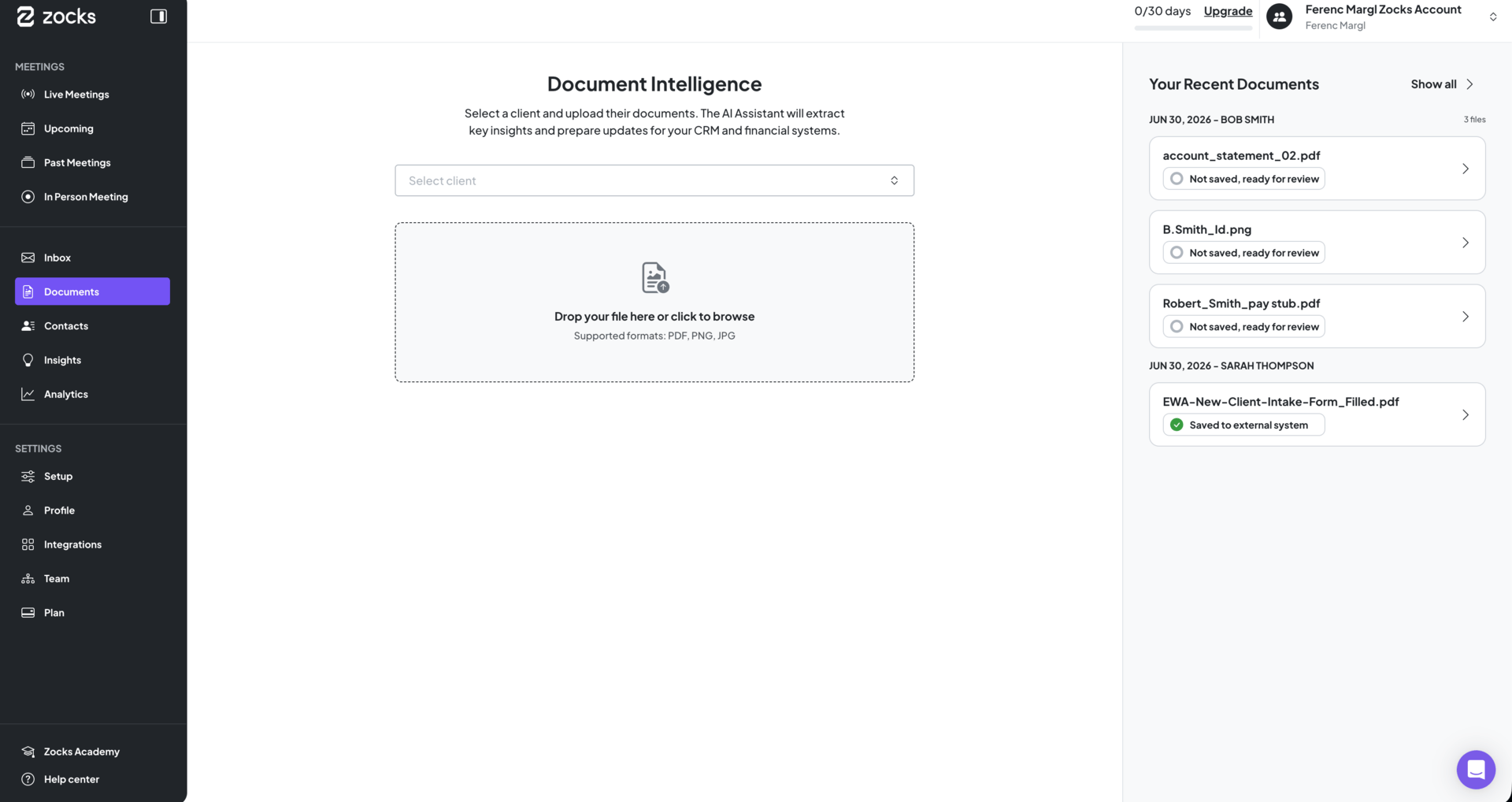 Document extraction in Zocks